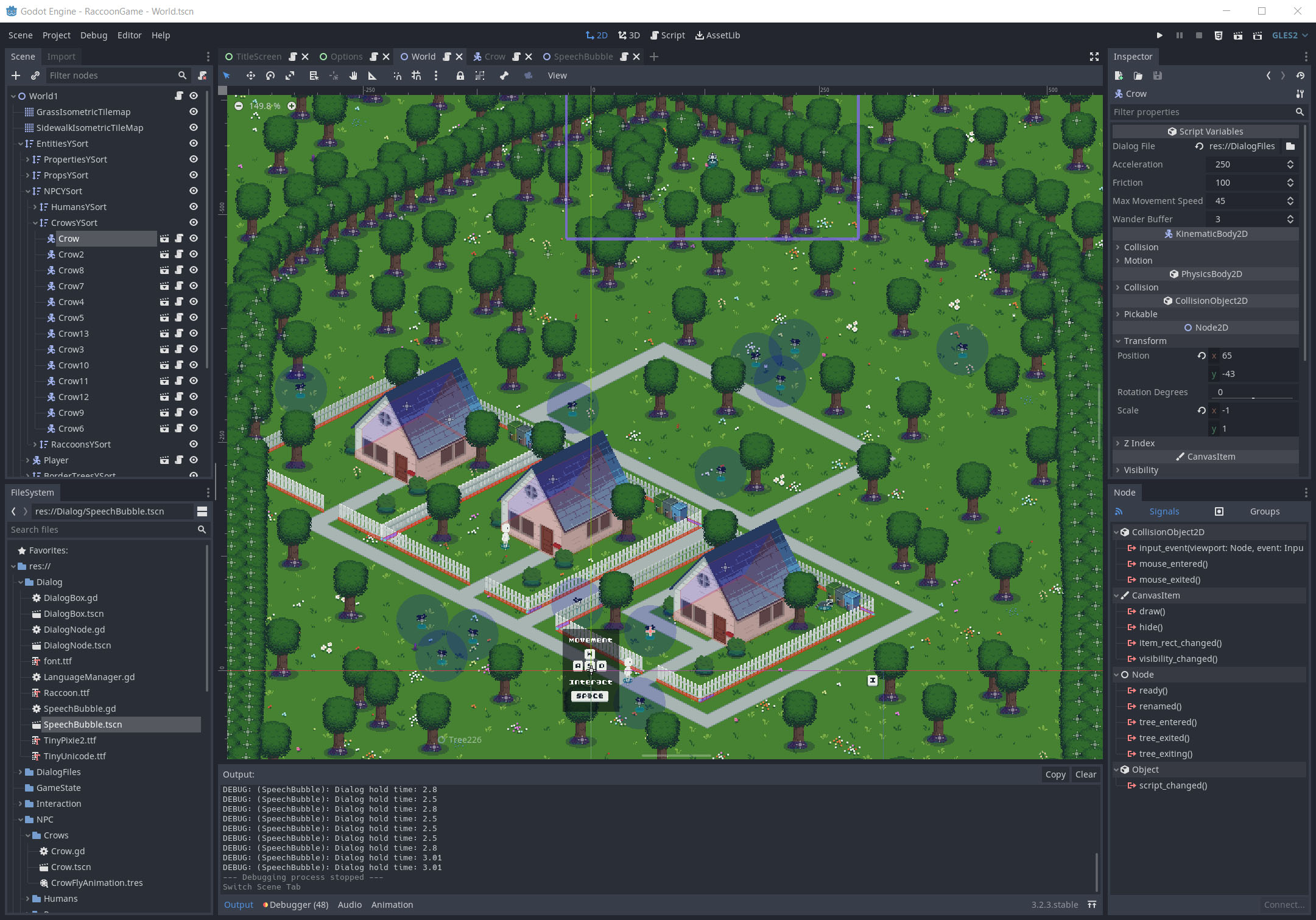 The Godot editor showing a sample scene in the middle and all the menus and options around the perimeter
