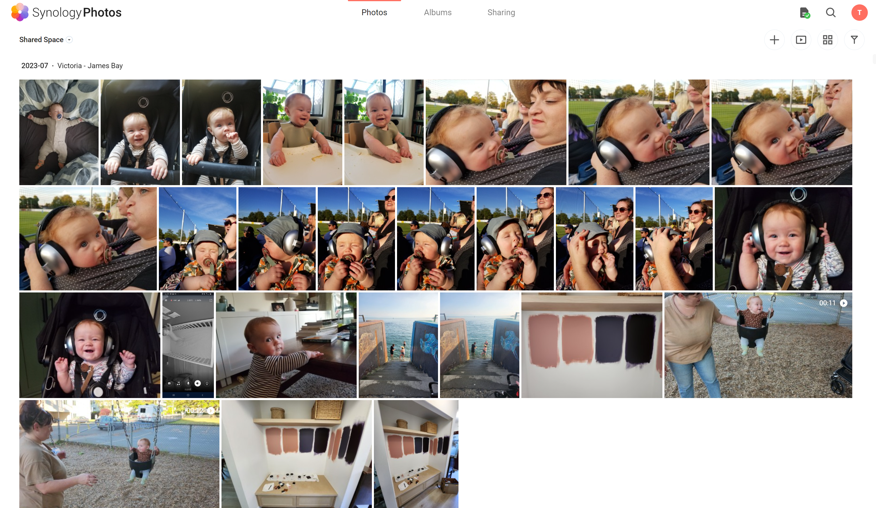 web interface for synology photos showing a grid of family photos