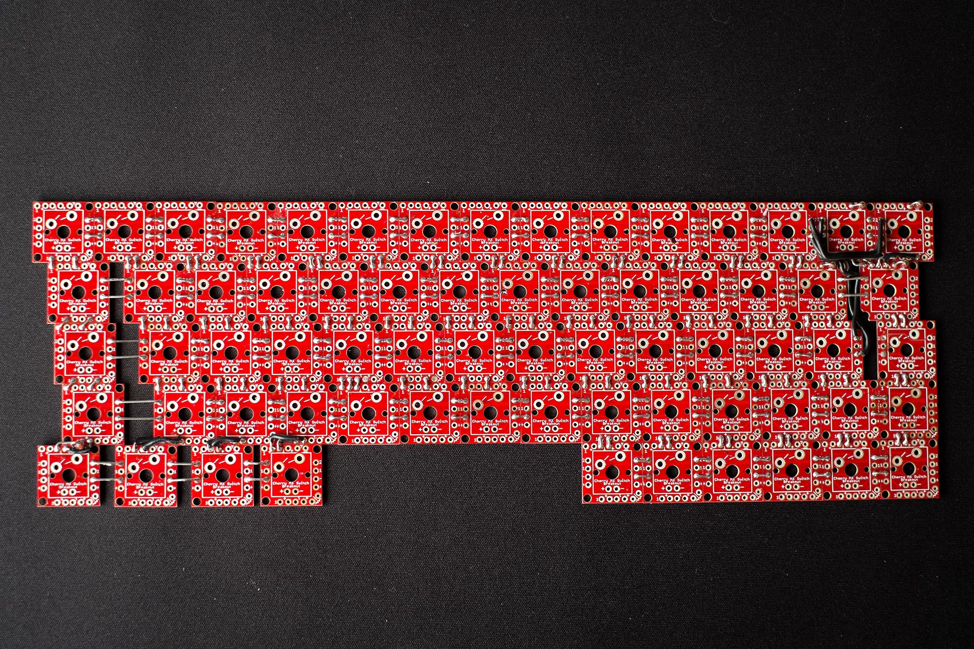 All PCB&#39;s wired together. Roughly 150 connections