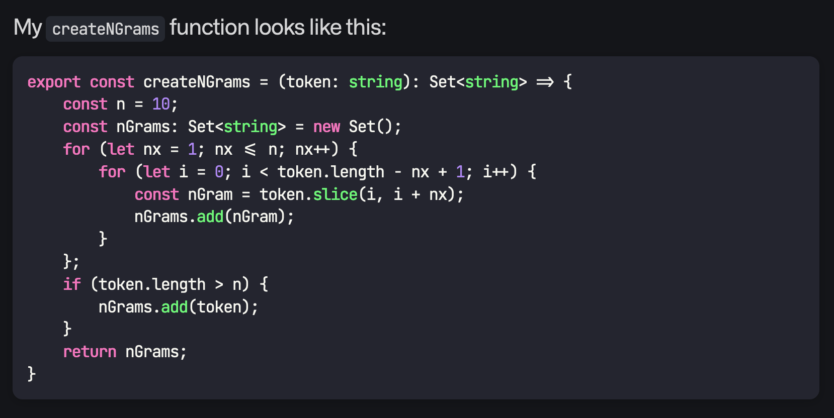 Screenshot of code showing the new syntax highlighting colors on a code sample
